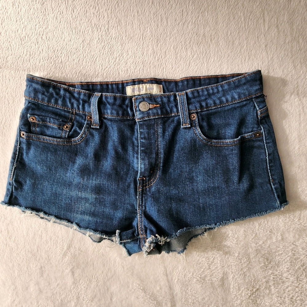 LEVIS 515 Jean Shorts Womens 31" Waist Cut Off Dark‎ Blue Denim Daisy Duke Sexy